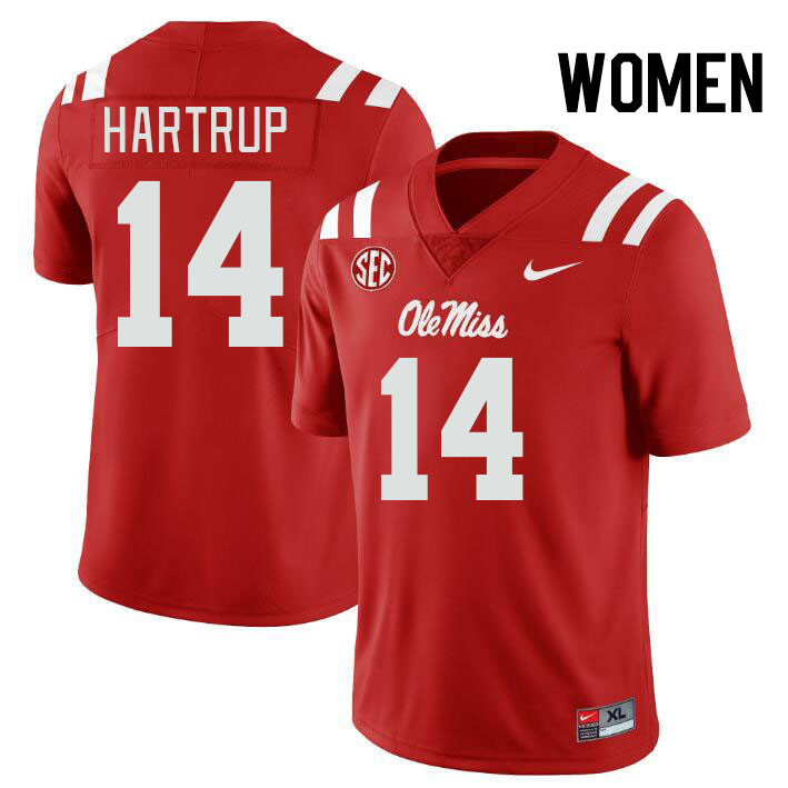 Women #14 Izaiah Hartrup Ole Miss Rebels College Football Jerseys Stitched-Red